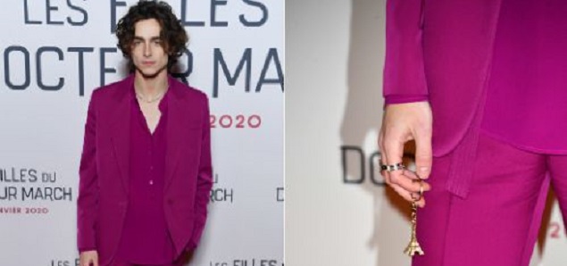 Timothe Chalamet en la alfombra roja con un inslito accesorio